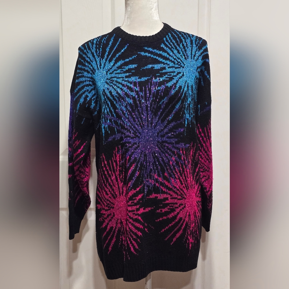 Vintage Distinctly Different Metallic Colorful Firework Pattern Sweater Size M/L - Picture 1 of 5